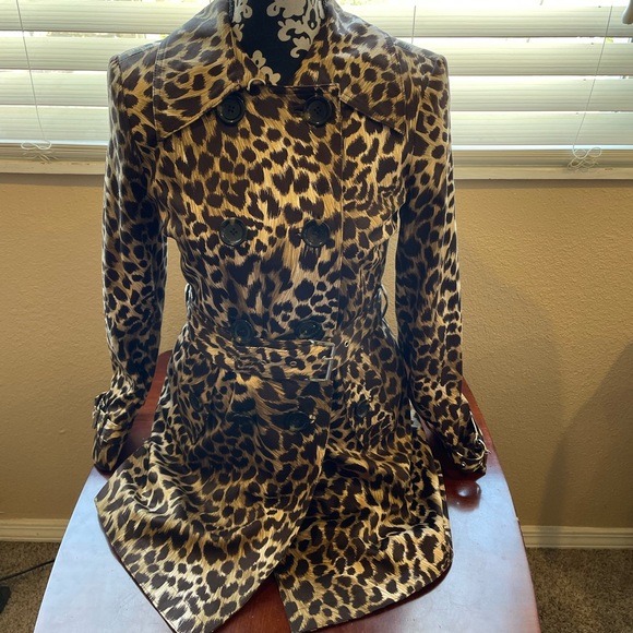 Michael Kors Animal Print Trench Coat size XS Removable Liner Button Front Belt - Picture 2 of 13